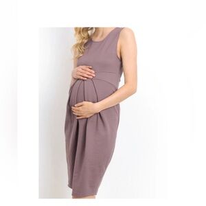 LACLEF Women’s Front Pleat Knee Length Midi Maternity Dress‎ size M